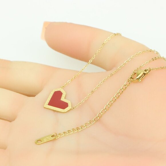 Red Heart Pendant Yellow Necklace with Elegant Gold Plated Chain, XPNL0377 - Picture 6 of 13
